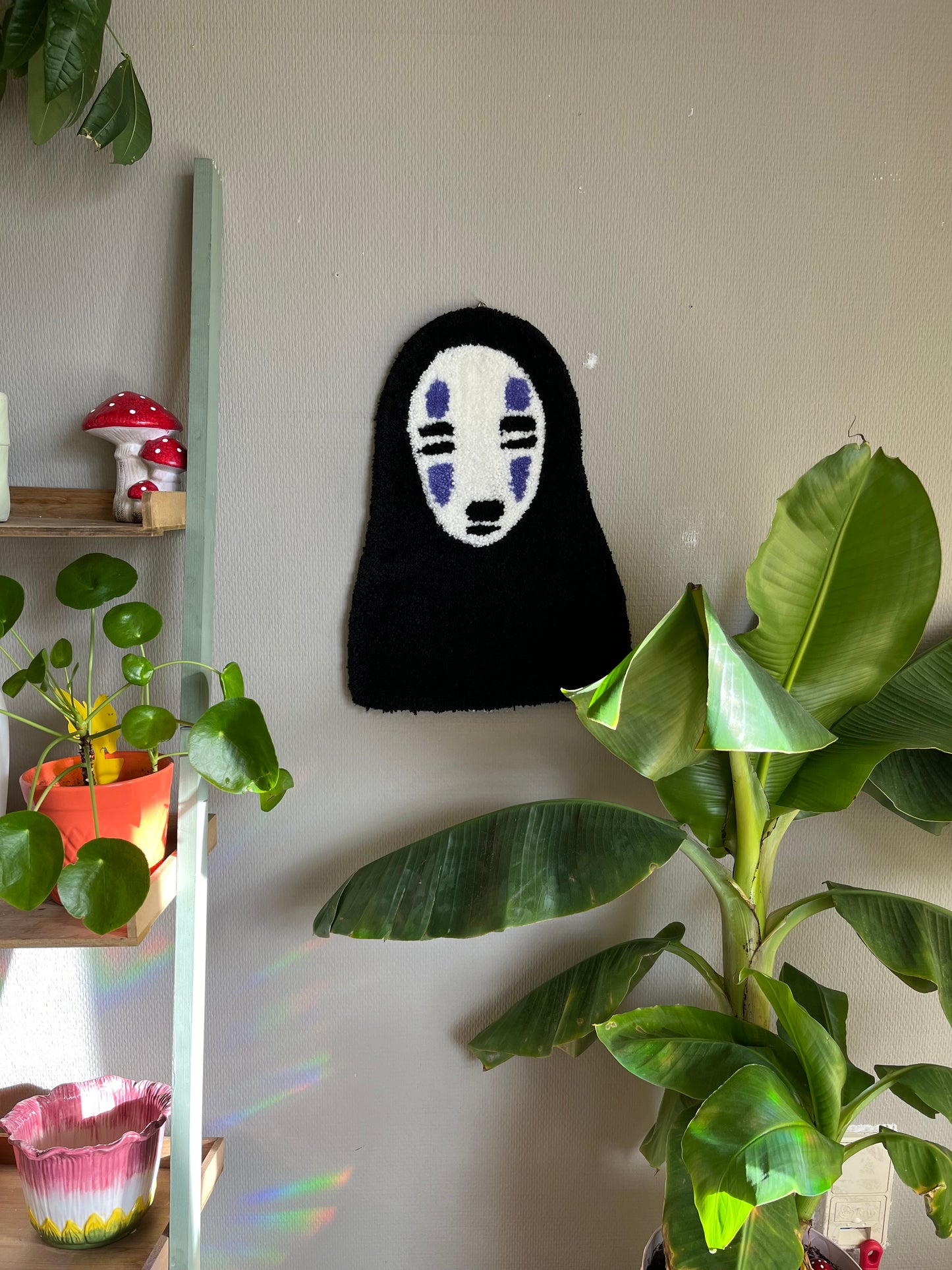 Ghibly Spirited Away Handmade Wall Rug / No Face Fiber Art Decor