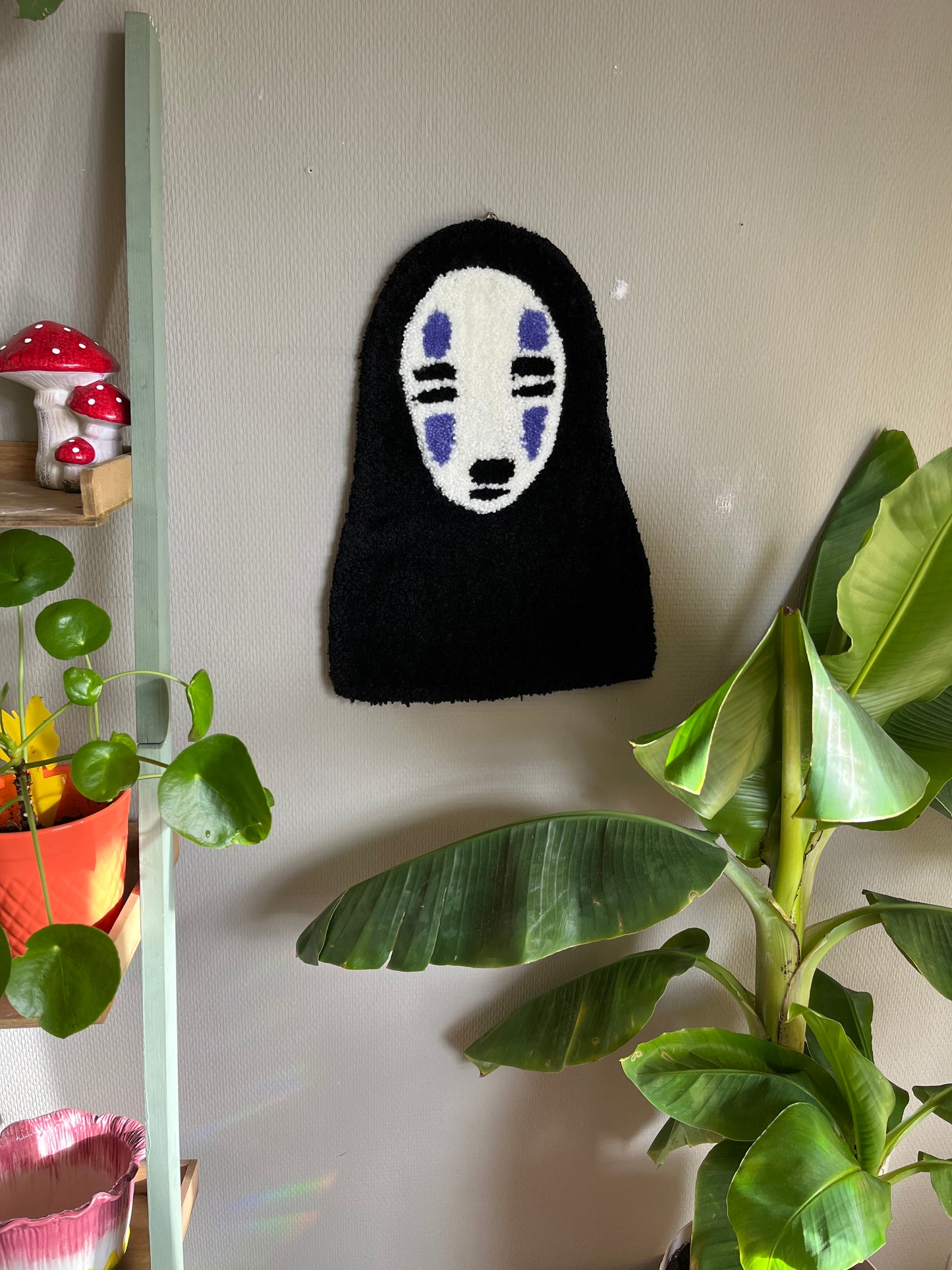 Ghibly Spirited Away Handmade Wall Rug / No Face Fiber Art Decor