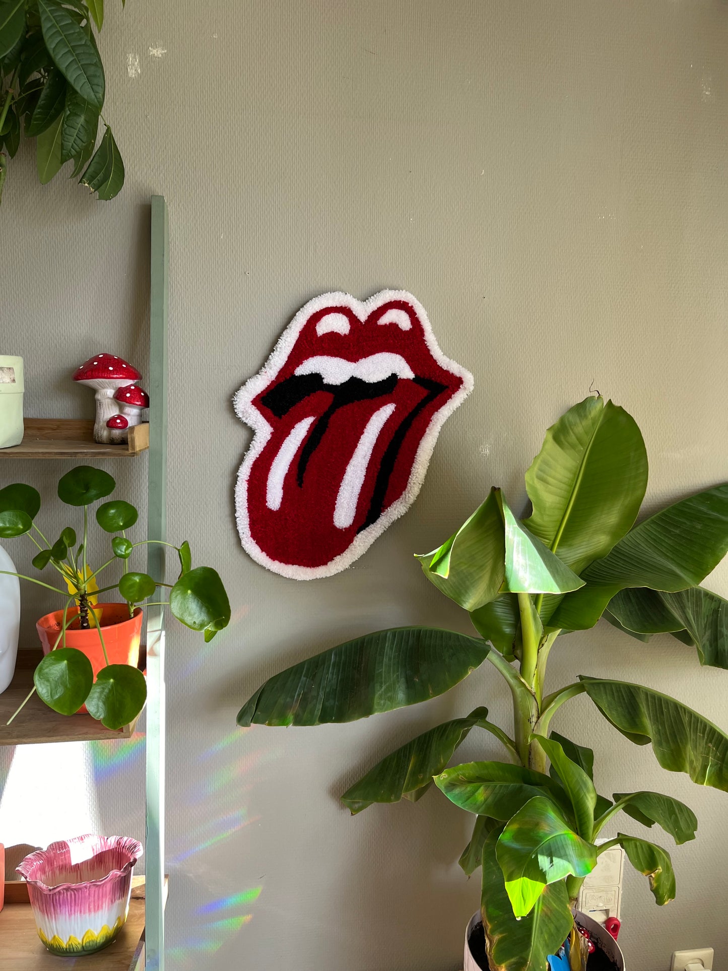 Rolling Stones Hand Tufted Wall Rug / Fiber art Home Decor
