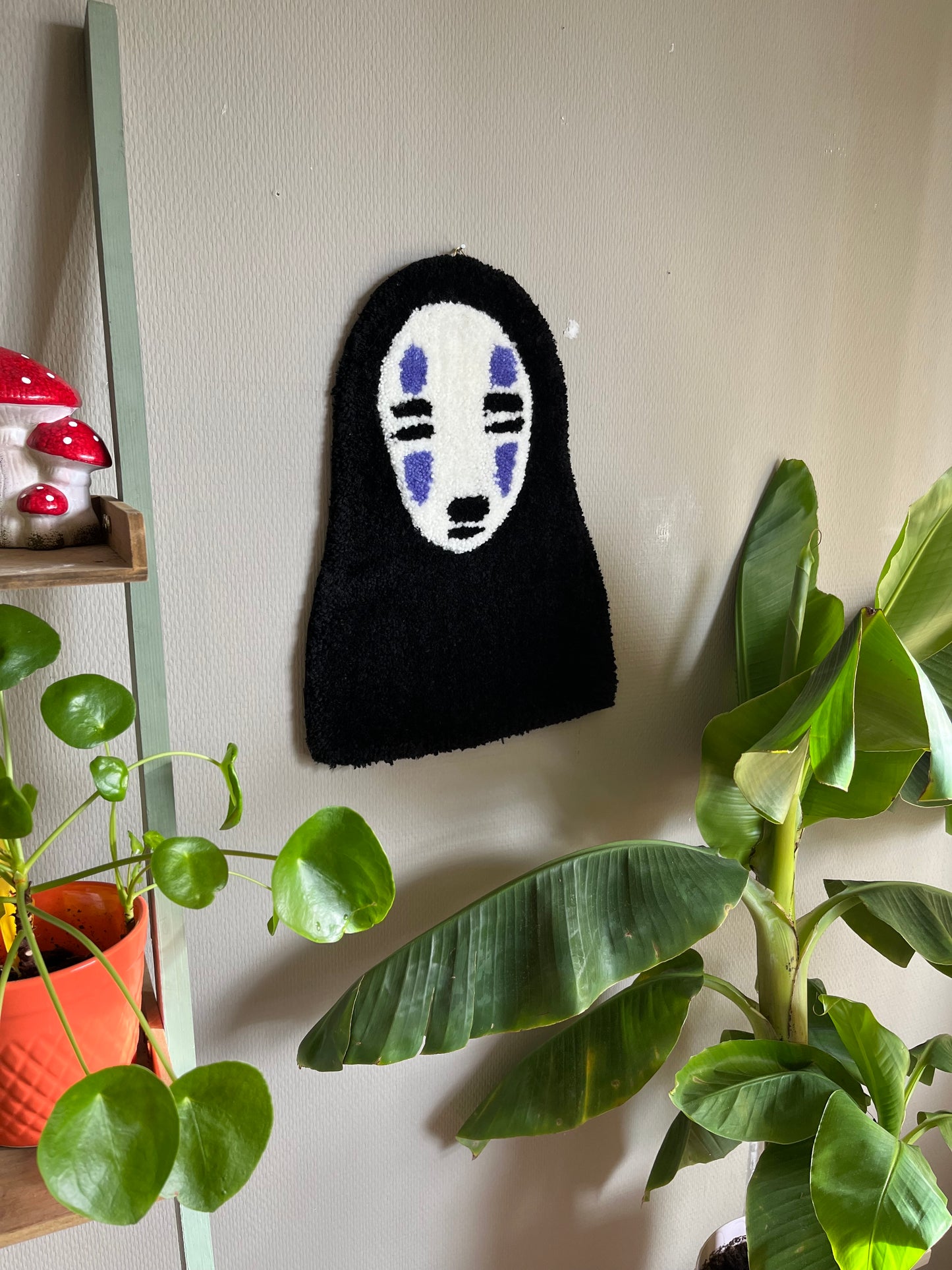 Ghibly Spirited Away Handmade Wall Rug / No Face Fiber Art Decor