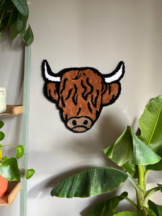 Highland Cow Handmade Wall Rug / Tufted Bull Wall Art